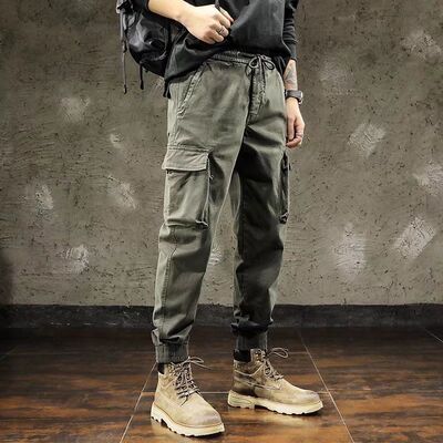 Spring and Autumn Reinforced Work Pants Mens Wear-resistant Loose Work Pants for Construction Site Labor Protection Work Pants for Electric Welding Work Pants Green overalls  - Image 1