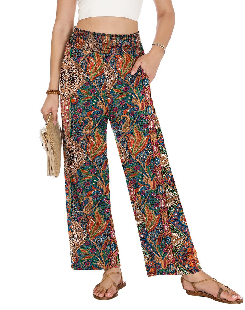 LOMON Palazzo Pants for Women Casual Wide Leg Summer Flowy Pants Beach Vacation Clothes 2026 Boho Travel Lounge Trousers with Pockets - Image 5