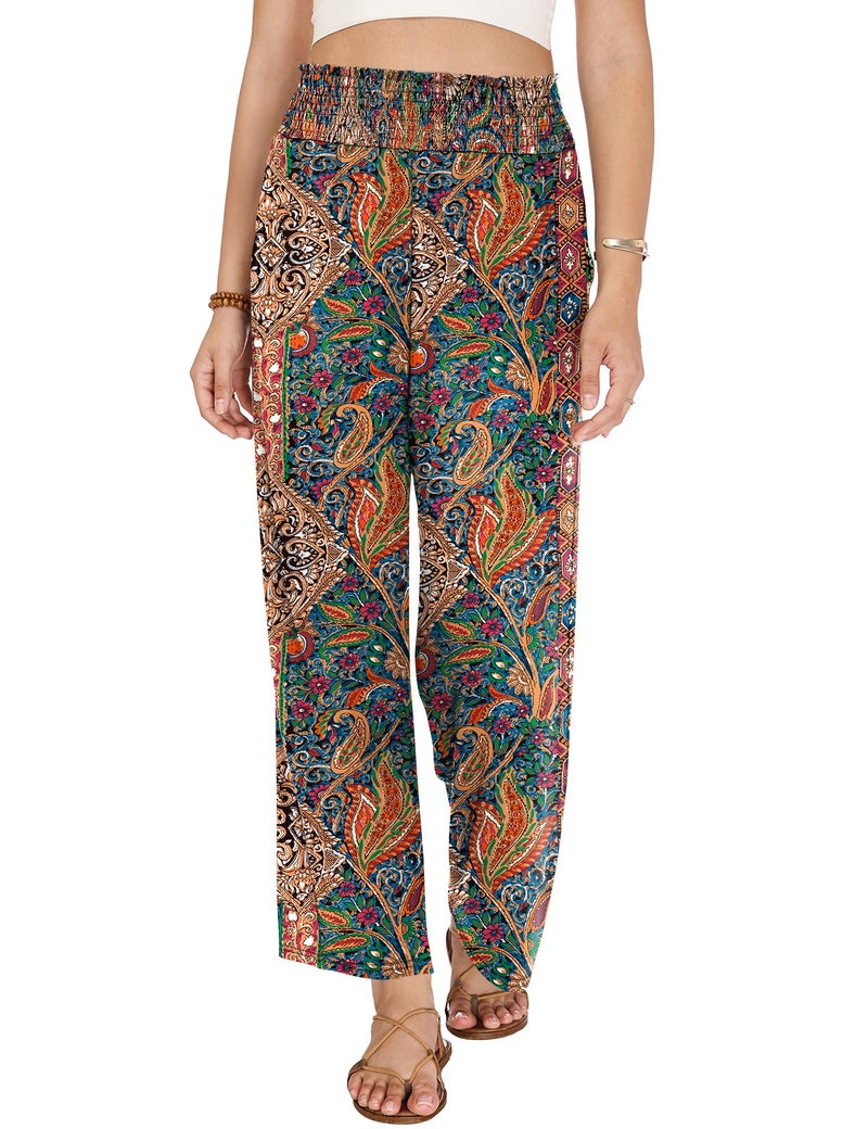 LOMON Palazzo Pants for Women Casual Wide Leg Summer Flowy Pants Beach Vacation Clothes 2026 Boho Travel Lounge Trousers with Pockets - Image 4