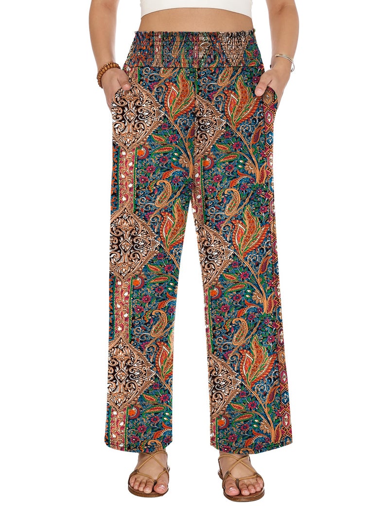 LOMON Palazzo Pants for Women Casual Wide Leg Summer Flowy Pants Beach Vacation Clothes 2026 Boho Travel Lounge Trousers with Pockets - Image 2