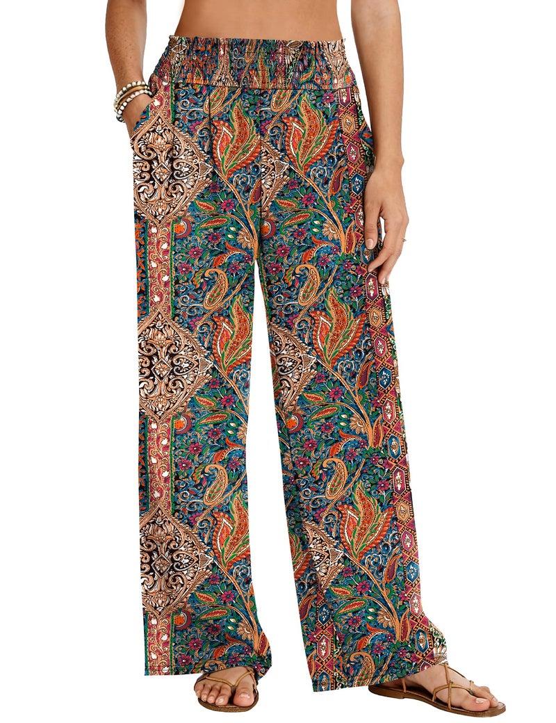 LOMON Palazzo Pants for Women Casual Wide Leg Summer Flowy Pants Beach Vacation Clothes 2026 Boho Travel Lounge Trousers with Pockets - Image 1
