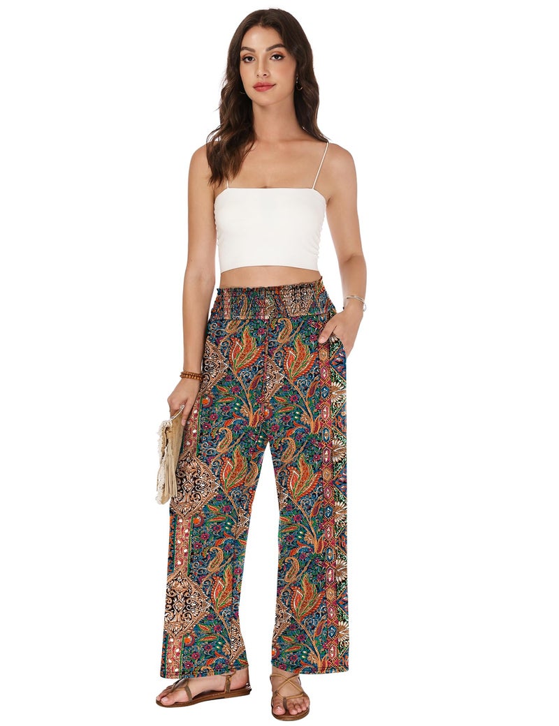 LOMON Palazzo Pants for Women Casual Wide Leg Summer Flowy Pants Beach Vacation Clothes 2026 Boho Travel Lounge Trousers with Pockets - Image 3