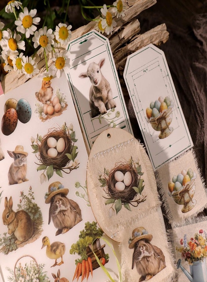 CATaireen Spring Easter Crafts Rub On Transfers Sticker Vintage Floral Farm Rabbit Cow Decal DIY Egg Cute Bunny Use for Fabric Clay Paper Wood Holiday Scrapbooking Embellishments (Small 2 Sheets) - Image 4