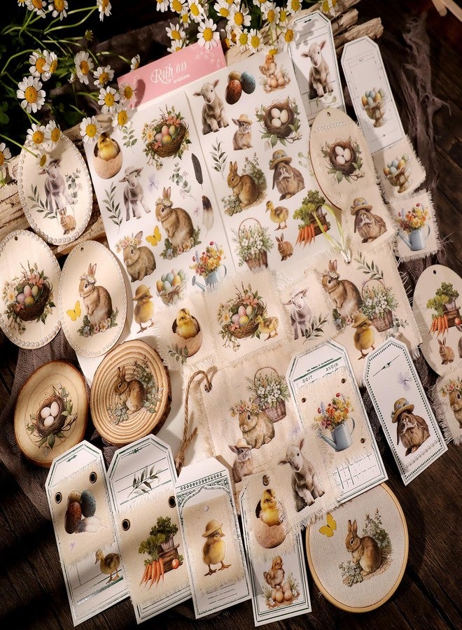 CATaireen Spring Easter Crafts Rub On Transfers Sticker Vintage Floral Farm Rabbit Cow Decal DIY Egg Cute Bunny Use for Fabric Clay Paper Wood Holiday Scrapbooking Embellishments (Small 2 Sheets) - Image 3