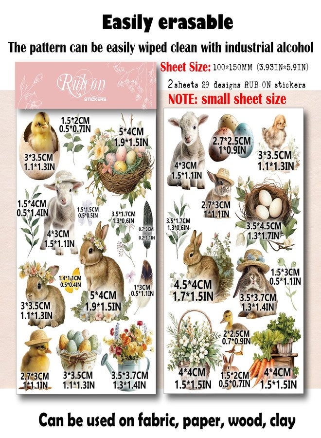 CATaireen Spring Easter Crafts Rub On Transfers Sticker Vintage Floral Farm Rabbit Cow Decal DIY Egg Cute Bunny Use for Fabric Clay Paper Wood Holiday Scrapbooking Embellishments (Small 2 Sheets) - Image 2