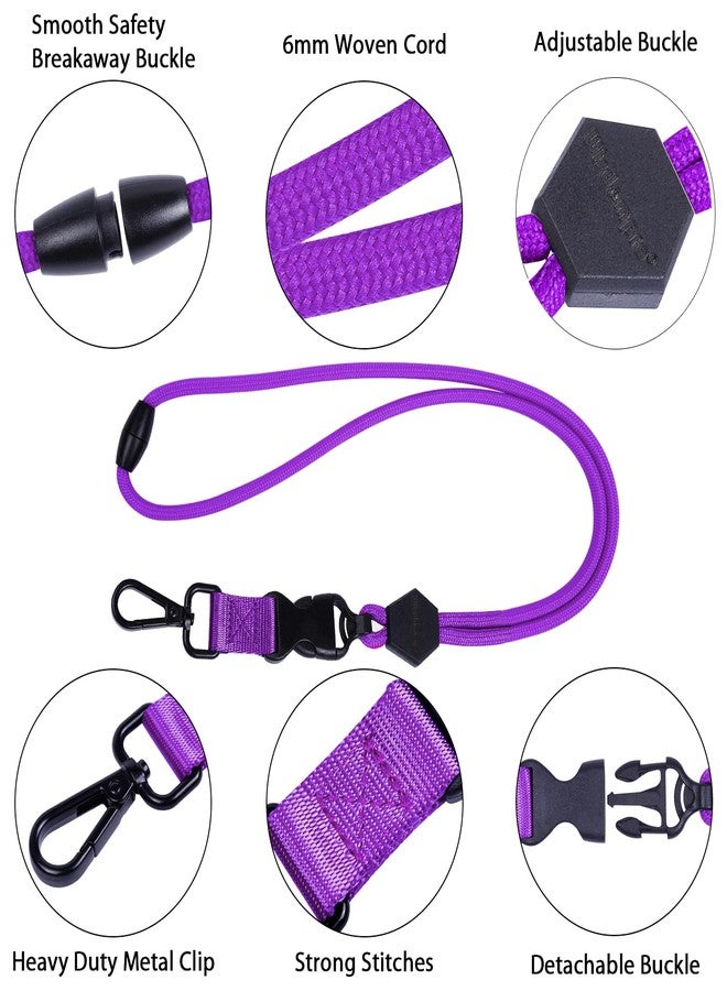 Wisdompro Breakaway Neck Lanyards, 23 inch Heavy Duty Round Cord Lanyard with Safety Breakaway Buckle, Detachable Buckle and Metal Hook for ID Card Badge Holder and Keys - Purple - Image 3