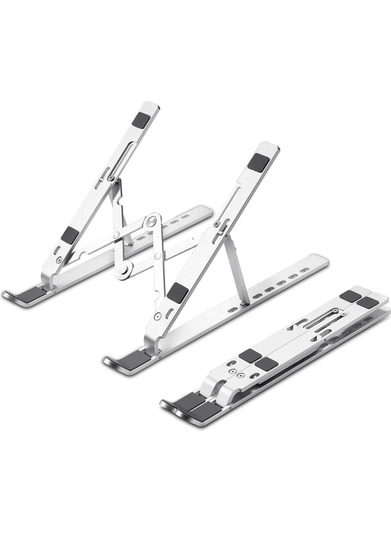 Bills Laptop Stand Supports laptops up to 43.18cm (17"), Aluminium Alloy Body with 7 Adjustable Levels, Anti Slip Silicon Rubber Pads, Foldable (Silver)  - Image 1