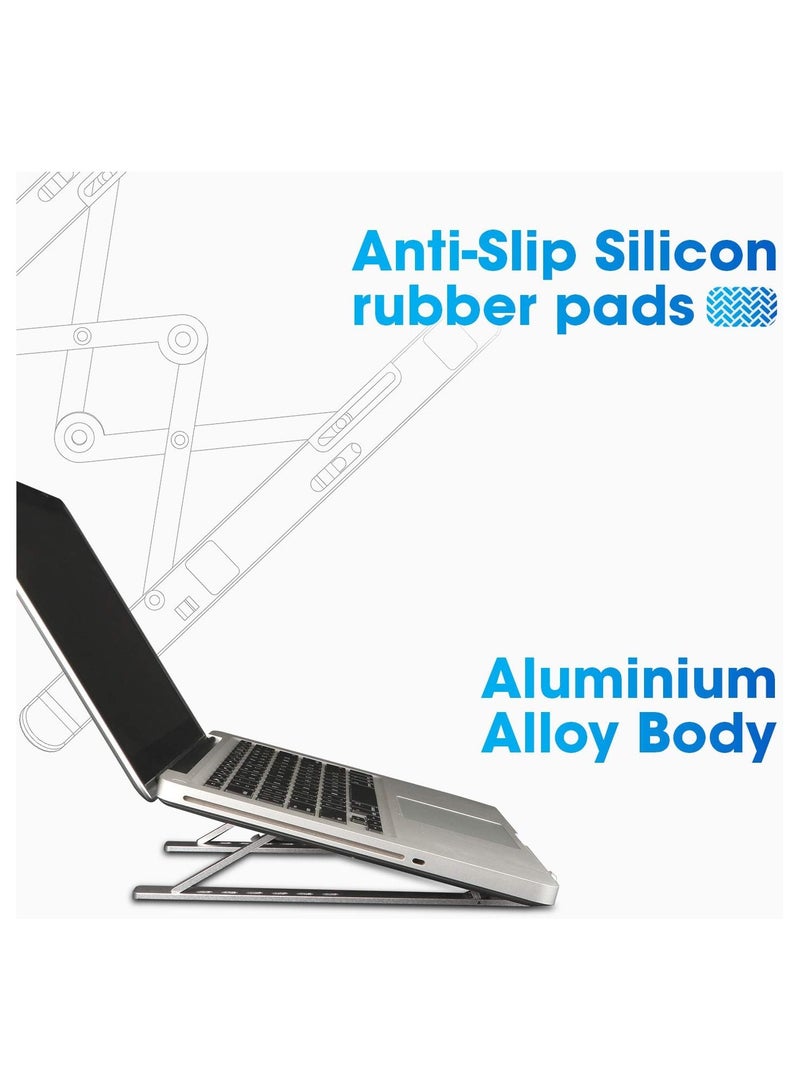 Bills Laptop Stand Supports laptops up to 43.18cm (17"), Aluminium Alloy Body with 7 Adjustable Levels, Anti Slip Silicon Rubber Pads, Foldable (Silver)  - Image 2