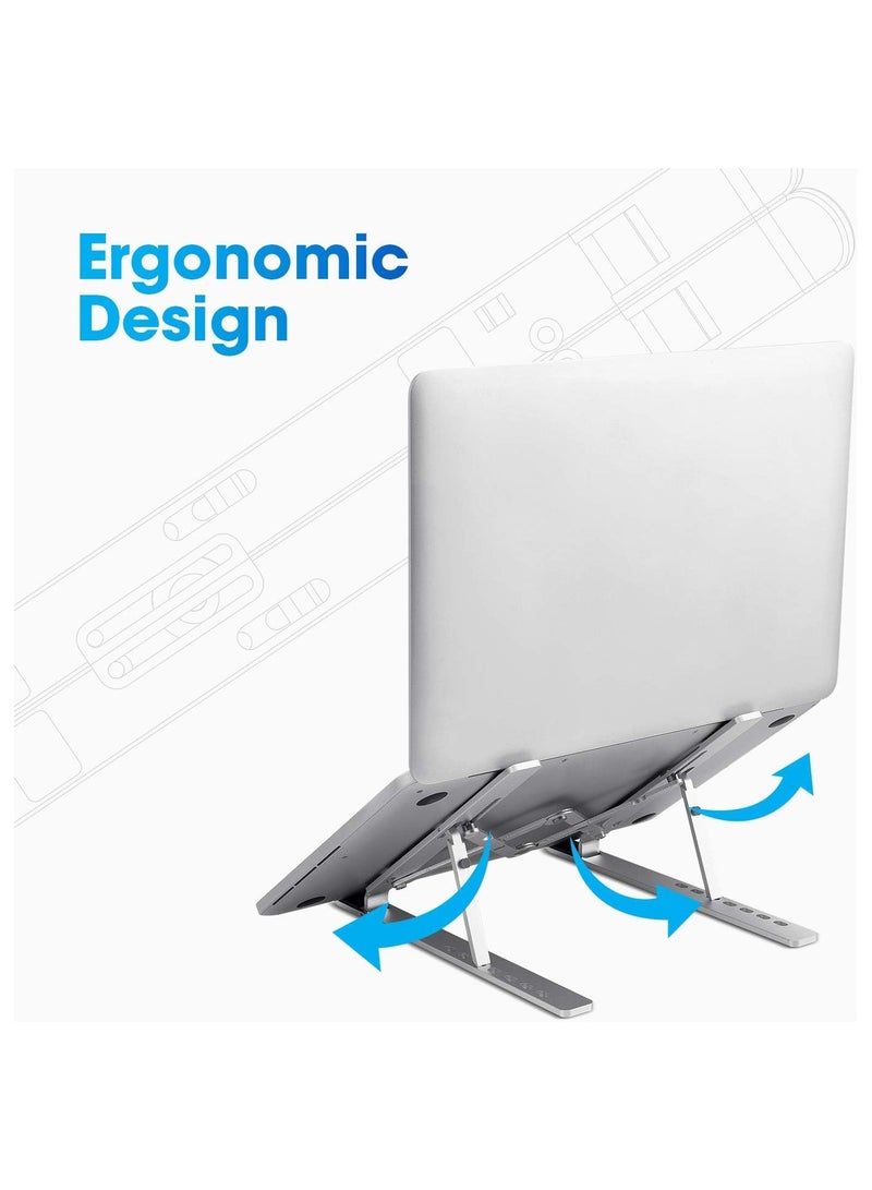 Bills Laptop Stand Supports laptops up to 43.18cm (17"), Aluminium Alloy Body with 7 Adjustable Levels, Anti Slip Silicon Rubber Pads, Foldable (Silver)  - Image 3