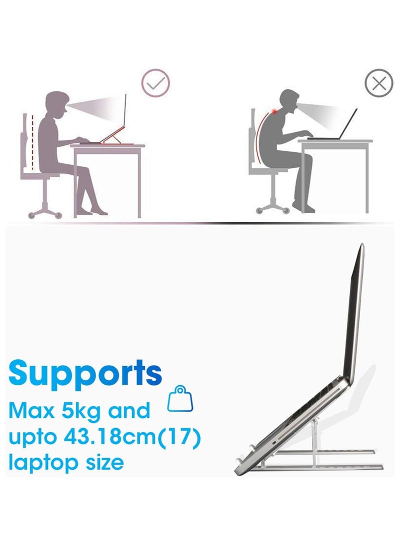 Bills Laptop Stand Supports laptops up to 43.18cm (17"), Aluminium Alloy Body with 7 Adjustable Levels, Anti Slip Silicon Rubber Pads, Foldable (Silver)  - Image 5