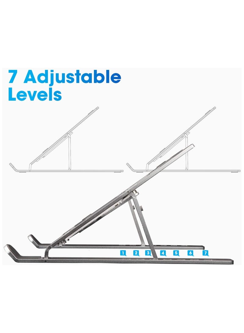 Bills Laptop Stand Supports laptops up to 43.18cm (17"), Aluminium Alloy Body with 7 Adjustable Levels, Anti Slip Silicon Rubber Pads, Foldable (Silver)  - Image 4