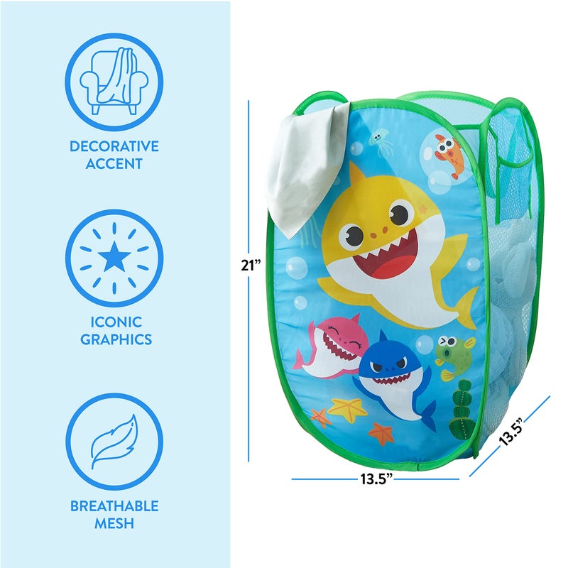 Idea Nuova Baby Shark Pop-Up Hamper,Kids Laundry Storage Bin with Durable Carry Handles, 21" x 13.5" x 13.5" Collapsible Organizer - Image 3