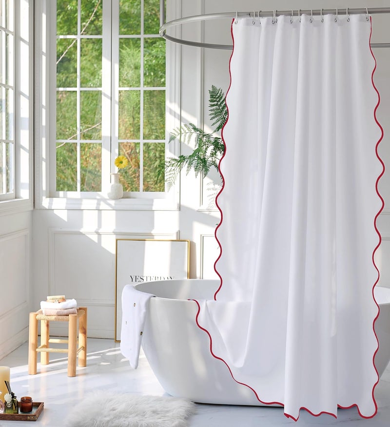 youngseahome نسيج يونغسوم أبيض مع ستارة دش حدودية حمراء حمر - Image 1