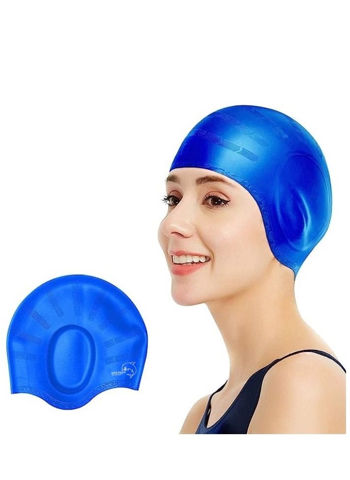 Dolphin Silicone Swim Cap With Ear Protection 3D Waterproof For Adult, Blue Sky  - Image 1