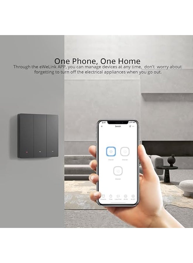 MOES Smart Life Zigbee Push Piano Switch – 3 Gang (Black) | Neutral & No-Neutral Compatible, Multi-Control Association, Tuya Zigbee Hub Required - Image 3