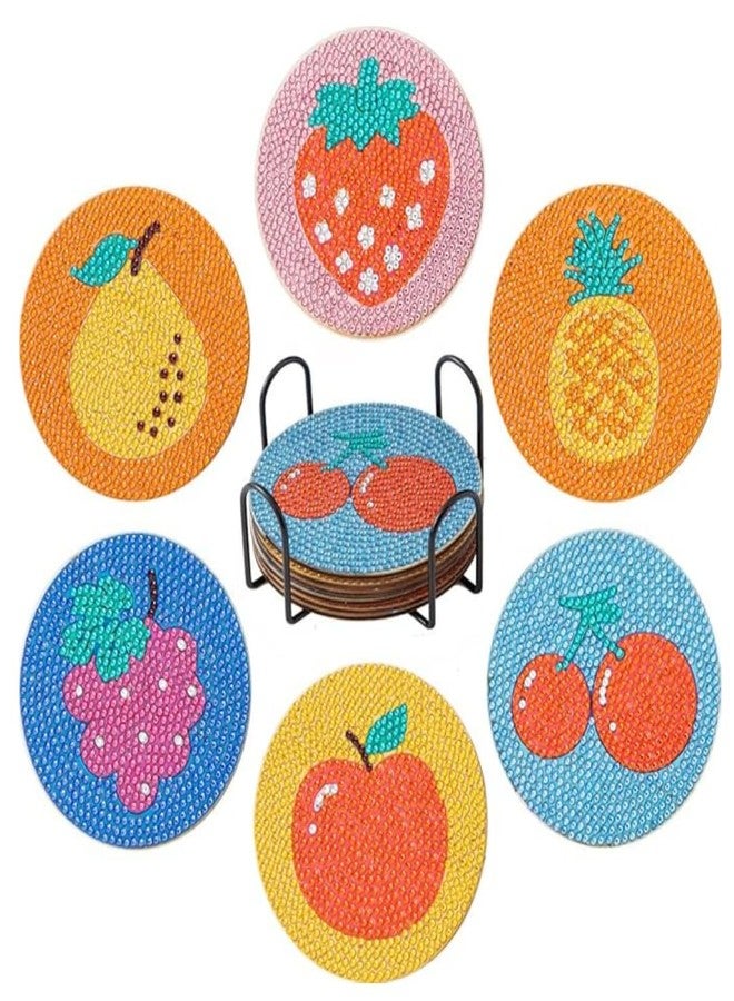 CRAFT MATE CRAFTMATE Diamond Painting Coasters Kit | 6 Pieces Fruity Fun Mandala Diamond Art Coasters with Holder for Beginners, 4 inch - Image 1