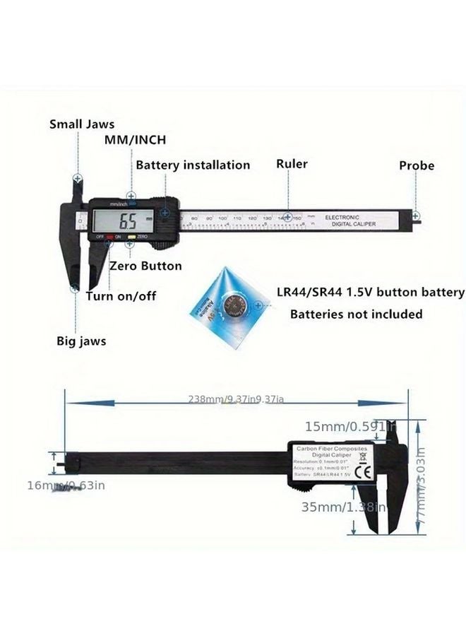 Digital Caliper 100mm With LCD Black Electronic Micrometer Measuring Tool - Image 4