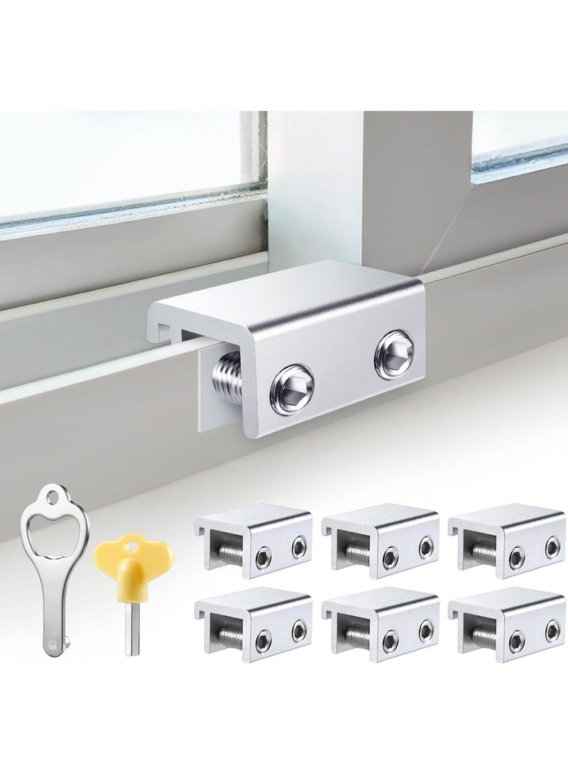 Sliding Window Locks (6 Sets), Security Window Locks with Keys, Adjustable Aluminum Sliding Window Stops, Easy Installation Without Drilling, for Vertical and Horizontal Sliding Windows (Silver) - Image 1