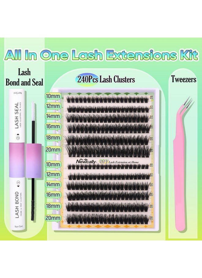 Newcally - Fluffy Lash Extensions Kit 240 Pcs Wispy Cluster Lashes 1020Mm Individual Eyelashes Cluster Eyelash Extensions With Lash Glue Bond And Seal Tweezers (70D+80D) By Newcally - Image 1
