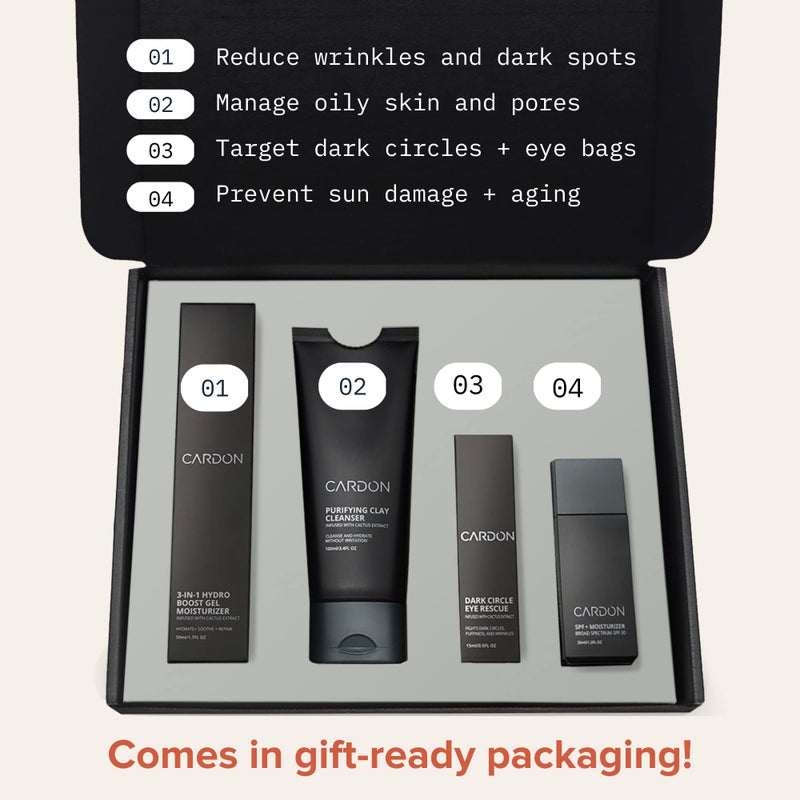 Cardon Limited Edition Men's Skincare Gift Set, Cardon Anti-Aging Korean Skincare Routine, Cactus-based, All Skin Types, Face Wash, Face Moisturizer with Sunscreen, SPF 30, Night Lotion, Eye Cream (4 CT) - Image 2