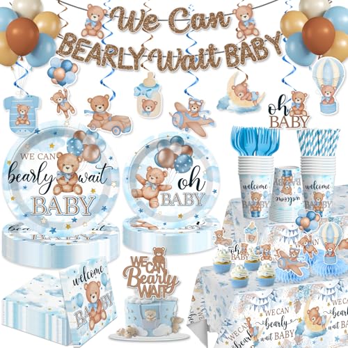 Yingoto 216PCS Blue Baby Shower Decorations Serves 25 Boy Baby Shower Include Banner Plates Balloons Cake Topper and Tablecloths for Baby Boy Shower Decorations - Image 1