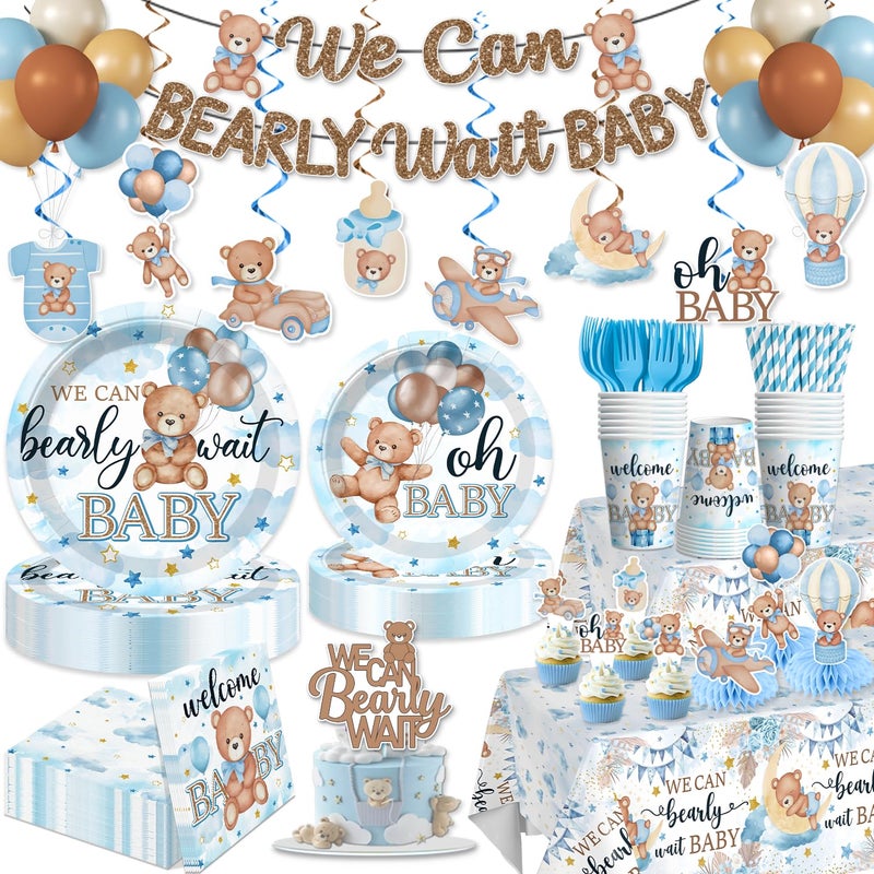 Yingoto 216PCS Blue Baby Shower Decorations Serves 25 Boy Baby Shower Include Banner Plates Balloons Cake Topper and Tablecloths for Baby Boy Shower Decorations - Image 2