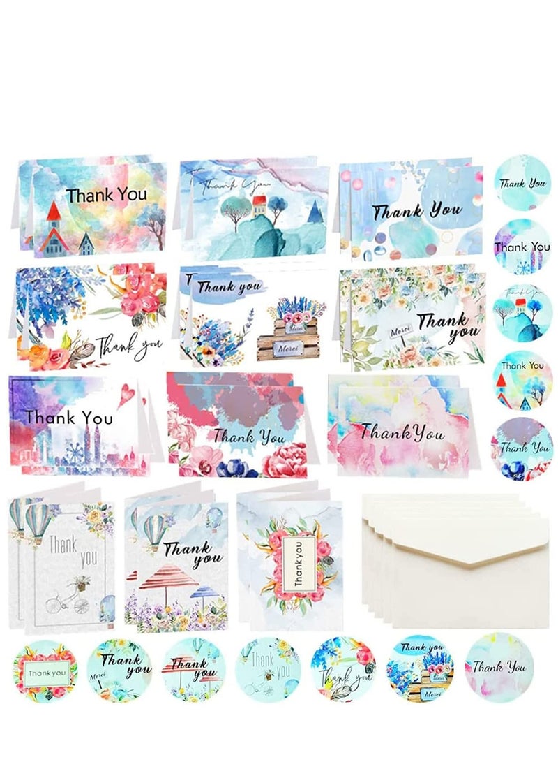 SYOSI 24 Pcs Thank You Cards Set with Envelopes and Stickers, Designs Elegant Small Notecards Gift , Blank Inside Bulk Tie Dye Greeting for Weddings Birthday (4 x 2.75 inch) - Image 1