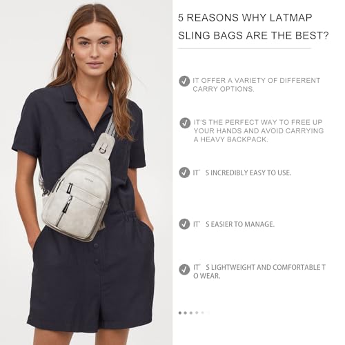 LATMAP 7L Sling Bag For Women Men Backpack Fanny Pack Crossbody Chest Travel Shoulder Belt Bags Purse Handbag PU Leather Grey - Image 2
