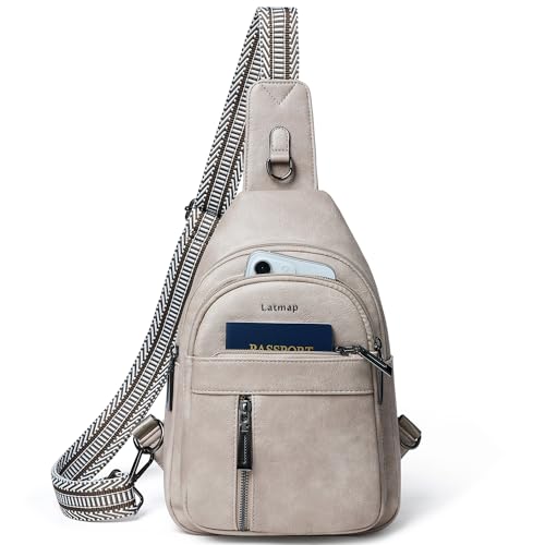 LATMAP 7L Sling Bag For Women Men Backpack Fanny Pack Crossbody Chest Travel Shoulder Belt Bags Purse Handbag PU Leather Grey - Image 1