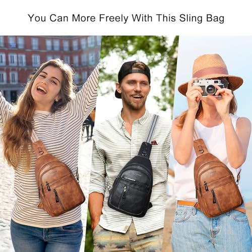 LATMAP 7L Sling Bag For Women Men Backpack Fanny Pack Crossbody Chest Travel Shoulder Belt Bags Purse Handbag PU Leather Grey - Image 3