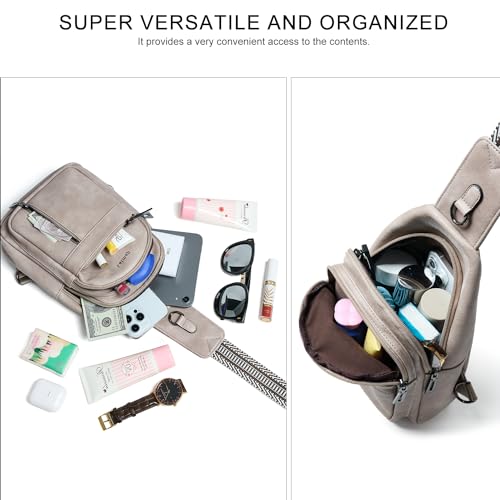 LATMAP 7L Sling Bag For Women Men Backpack Fanny Pack Crossbody Chest Travel Shoulder Belt Bags Purse Handbag PU Leather Grey - Image 5