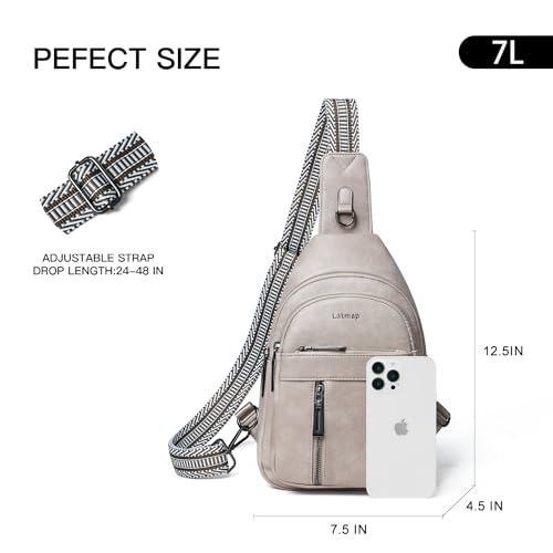 LATMAP 7L Sling Bag For Women Men Backpack Fanny Pack Crossbody Chest Travel Shoulder Belt Bags Purse Handbag PU Leather Grey - Image 4