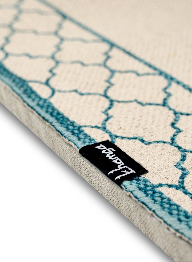 خمسة سجادة صلاة إسلامية من "خامسا كومفورت" مزودة ببطانة إسفنجية إضافية لتخفيف الضغط وامتصاص الحركة، مقاس الأطفال 55 سم × 100 سم، جنازة على الطراز العربي، مصنوعة يدويًا من القطن العضوي الناعم 100% | أزرق - أزرق - Image 2