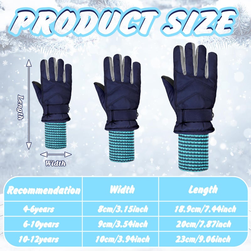 Newcotte 3 Pairs Winter Snow Gloves Kids Waterproof Long Cuff Ski Gloves Warm Mittens for Boys Girls Toddler Outdoor(Warm Style,Aged 4-6) - Image 3