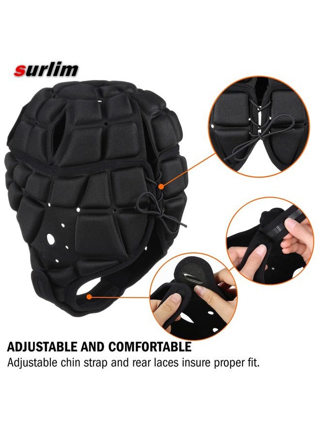 Surlim Rugby Soft Helmet Soccer Headgear Scrum Cap 7v7 Flag Football Headguard for Adult Large (Black) - Image 4