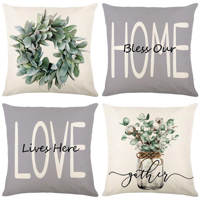 THROW PILLOW COVERS 20X20 SET OF 4 FARMHOUSE PILLOW COVERS GREY CUSHION CASES DECORATIVE PILLOWCASES FOR SOFA COUCH LIVING ROOM OUTDOOR HOME DECOR