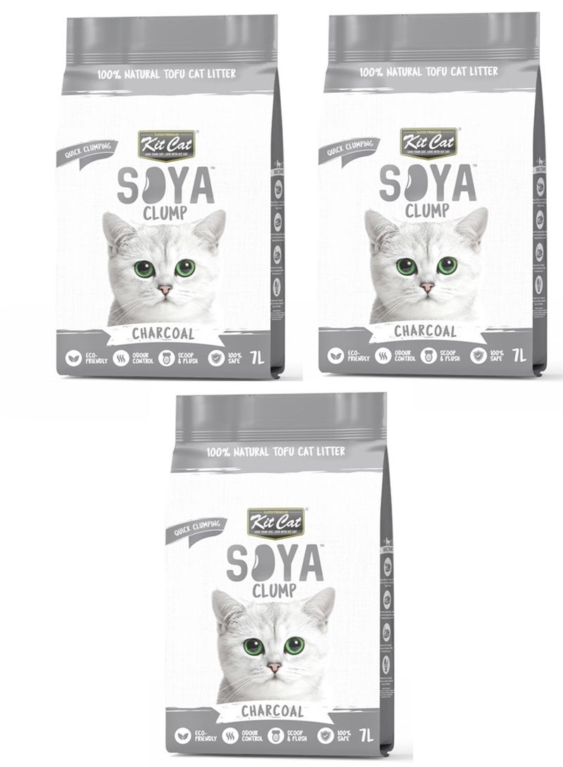 Kit Cat 3pcs Soya Clump Soybean Litter – Charcoal 2x7L - Image 1