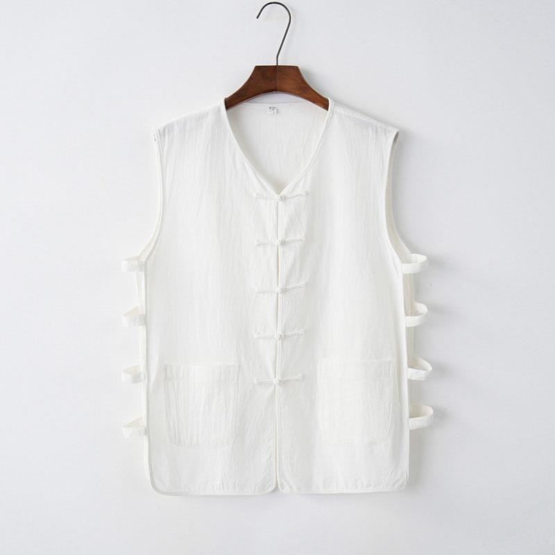 Chinese Vintage Cotton Linen Vest Men White 