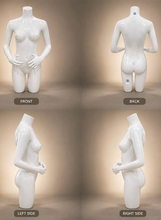 Premium Glossy White Female Mannequin Torso – Headless Half-Body Display with Arms and Hands - Image 2