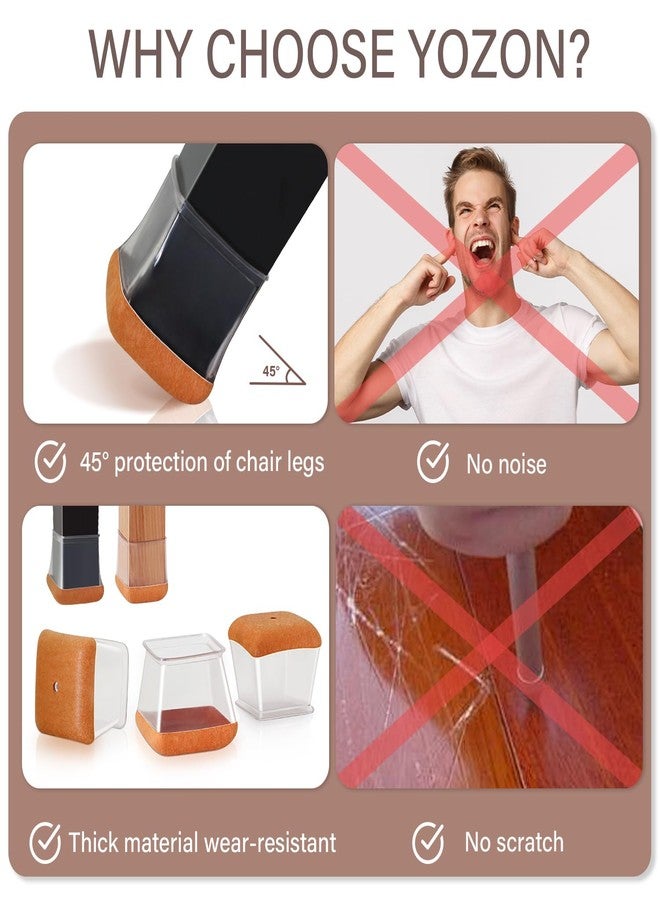 YOZON Chair Leg Floor Protectors Square Chair Leg Protectors for Hardwood Floors Silicone Caps Felt Strengthen Bottom Protection Anti-Scratch Reduce Noise 32 Pack Clear Square Fit:1-1/8" to 1-9/16"(27-40mm) - Image 5