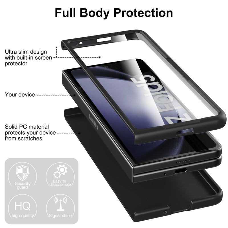 Foluu Slim Fit Case for Samsung Galaxy Z Fold 5 Case, with Front Built-in Screen Protector, Ultra Thin Matte PC Protective Cover for Samsung Galaxy Z Fold5 5G 2023 (Black) - Image 3