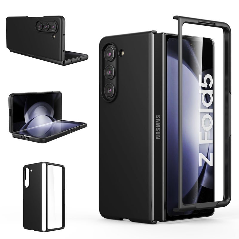 Foluu Slim Fit Case for Samsung Galaxy Z Fold 5 Case, with Front Built-in Screen Protector, Ultra Thin Matte PC Protective Cover for Samsung Galaxy Z Fold5 5G 2023 (Black) - Image 1