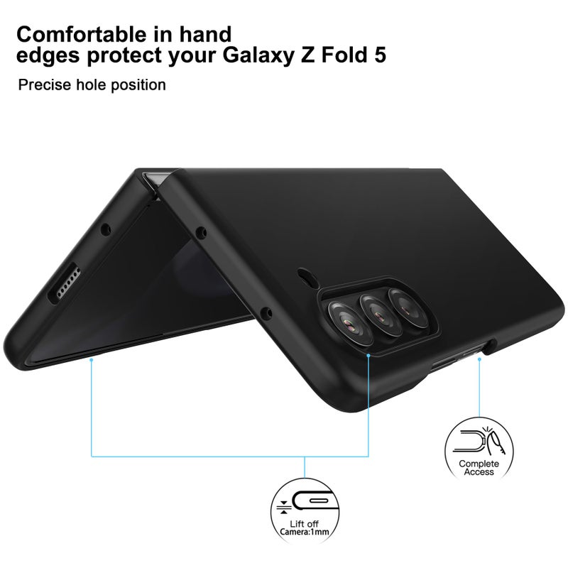 Foluu Slim Fit Case for Samsung Galaxy Z Fold 5 Case, with Front Built-in Screen Protector, Ultra Thin Matte PC Protective Cover for Samsung Galaxy Z Fold5 5G 2023 (Black) - Image 2