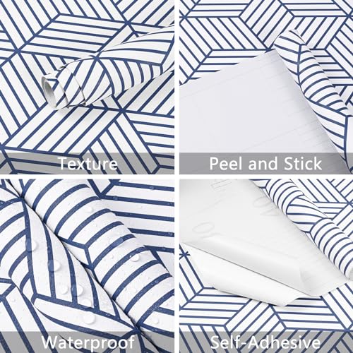 WENMER 17.71"x118" Geometric Hexagon Wallpaper Peel and Stick Blue White Contact Paper Geometric Contact Paper Removable Self Adhesive Wallpaper Vinyl Film for Shelf Drawer Home Use - Image 4