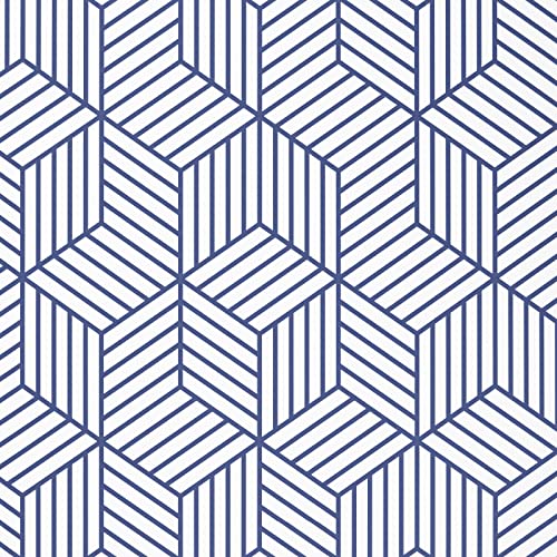 WENMER 17.71"x118" Geometric Hexagon Wallpaper Peel and Stick Blue White Contact Paper Geometric Contact Paper Removable Self Adhesive Wallpaper Vinyl Film for Shelf Drawer Home Use - Image 1