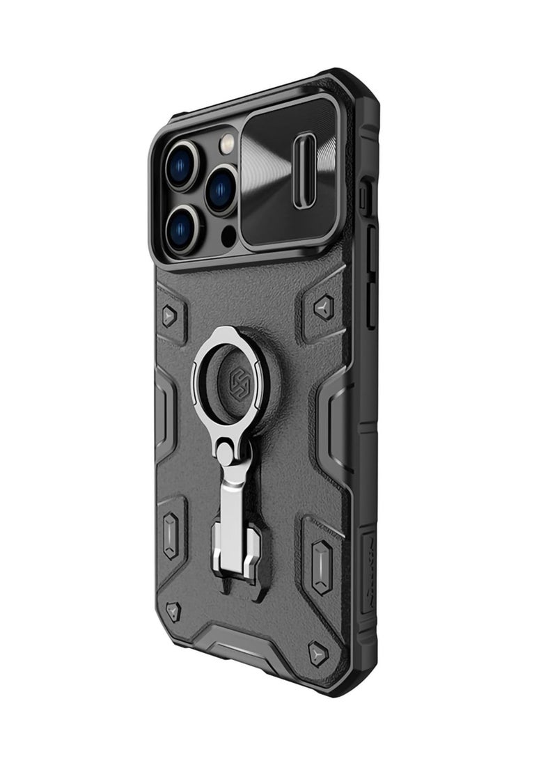 General - Suitable for iPhone14 Pro Max/14 Plus/14 Pro/14 Phone Case, Lens Sliding Cap, Ring Holder Cover, Black Rhino Magnetic Phone Case - Image 1
