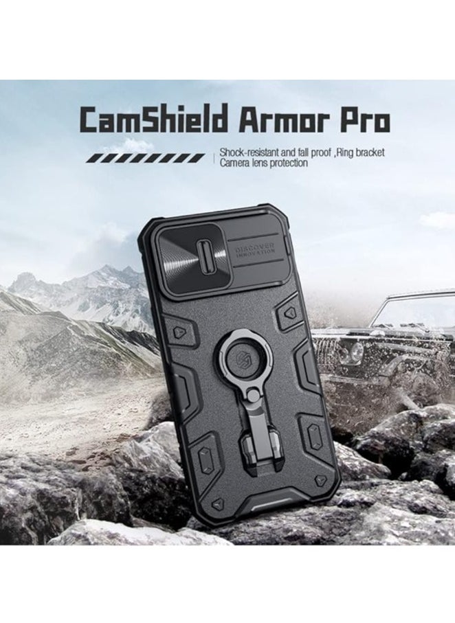 General - Suitable for iPhone14 Pro Max/14 Plus/14 Pro/14 Phone Case, Lens Sliding Cap, Ring Holder Cover, Black Rhino Magnetic Phone Case - Image 1