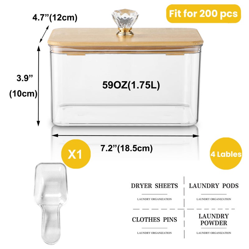 Dounozzi Dryer Sheet Holder with Lid, Clear Dryer Sheet Container, Dryer Sheet Dispenser with 4 Labels, Laundry Sheet Holder for Laundry Room and Organization - Image 2