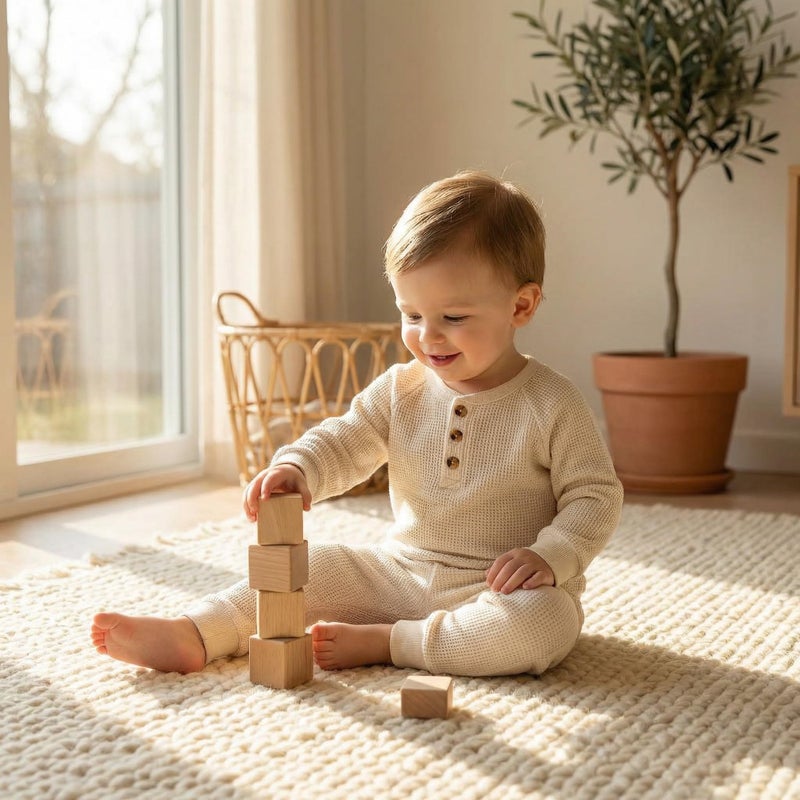 CIYCUIT Toddler Baby Boy Clothes Long Sleeve Waffle Sweatshirt Pants Set 0 6 12 18 24 Months 2T 3T Fall Winter Outfits Beige 0-6 Months - Image 2