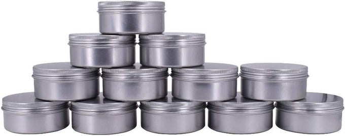 6-OUNCE 12 PACK 180ML EMPTY SILVER ROUND ALUMINUM TIN CANS SCREW TOP METAL TINS AROMA HAIR WAX TINS COSMETIC CONTAINER ORGANIZATION FOR ACCESSORIES DIY BEAUTY SALVE CRAFTS SPICE CANDLES